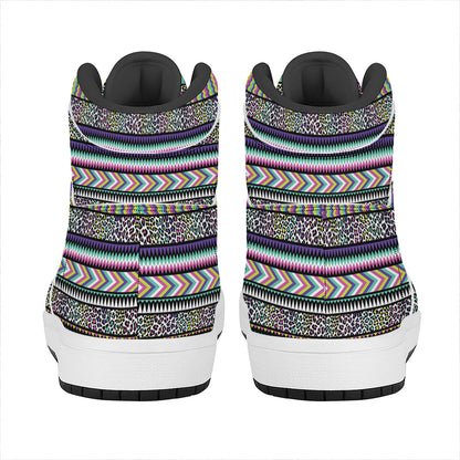 Colorful Leopard Navajo Tribal Print High Top Leather Sneakers