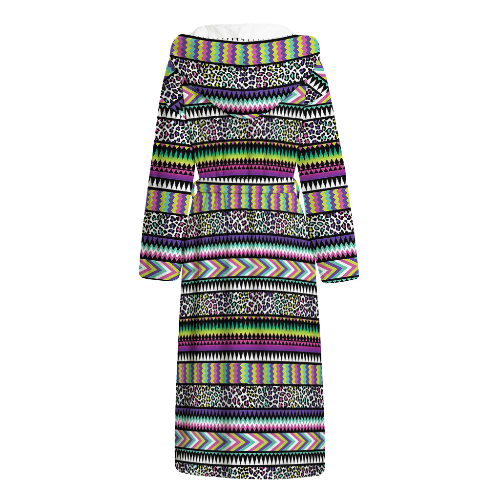Colorful Leopard Navajo Tribal Print Hooded Bathrobe