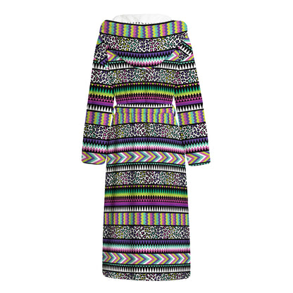 Colorful Leopard Navajo Tribal Print Hooded Bathrobe
