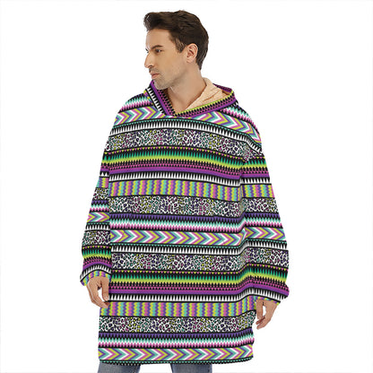 Colorful Leopard Navajo Tribal Print Hoodie Blanket