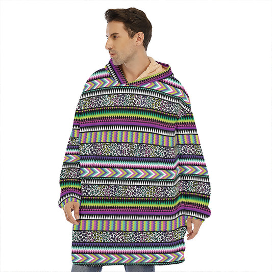 Colorful Leopard Navajo Tribal Print Hoodie Blanket