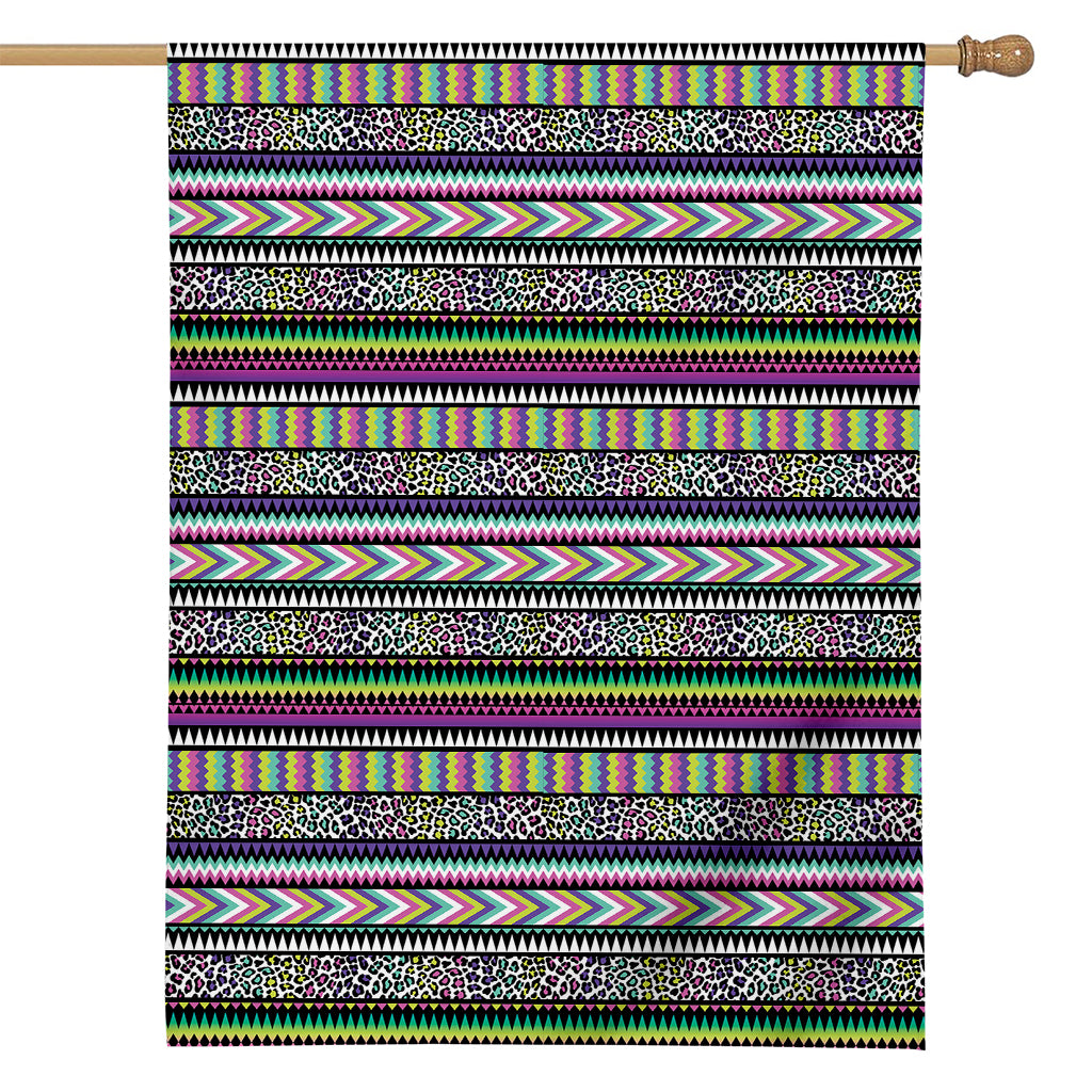 Colorful Leopard Navajo Tribal Print House Flag
