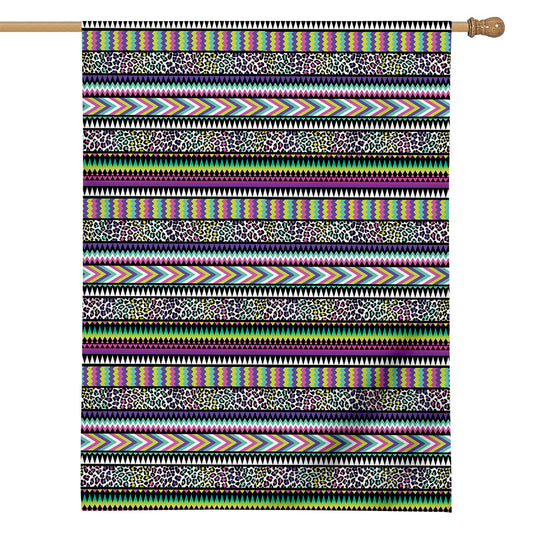 Colorful Leopard Navajo Tribal Print House Flag