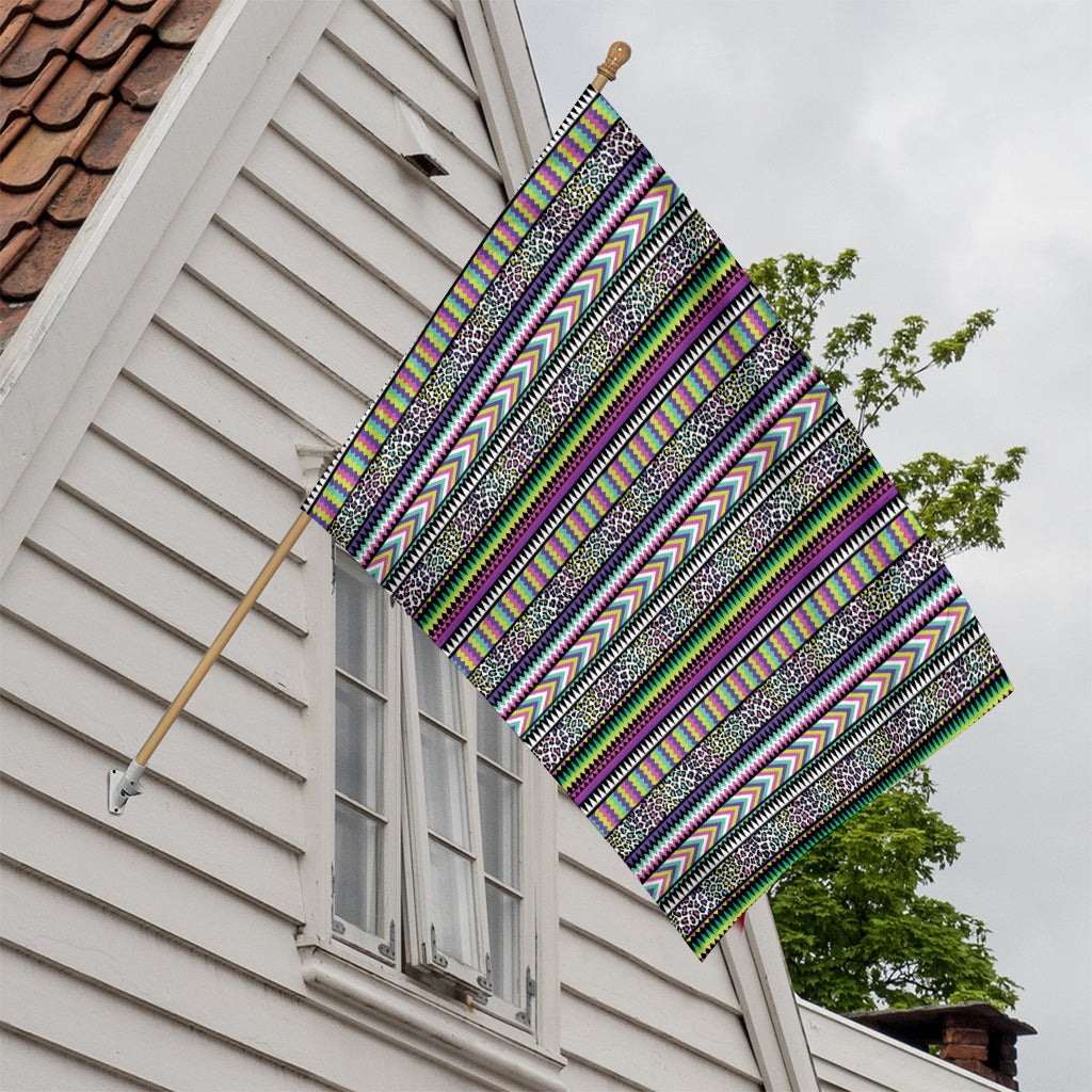 Colorful Leopard Navajo Tribal Print House Flag