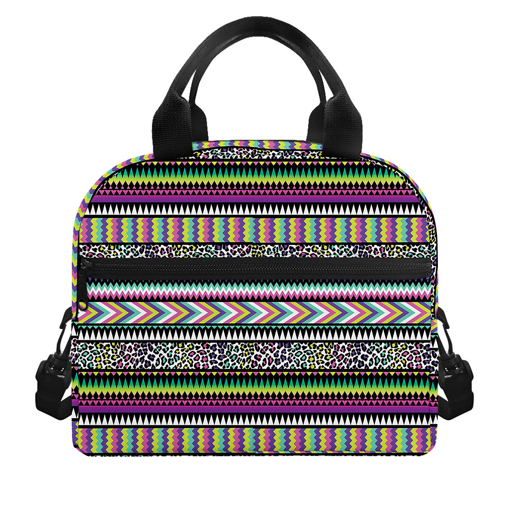 Colorful Leopard Navajo Tribal Print Insulated Lunch Bag