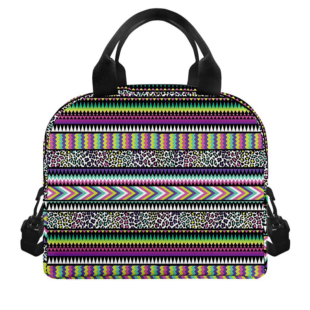 Colorful Leopard Navajo Tribal Print Insulated Lunch Bag
