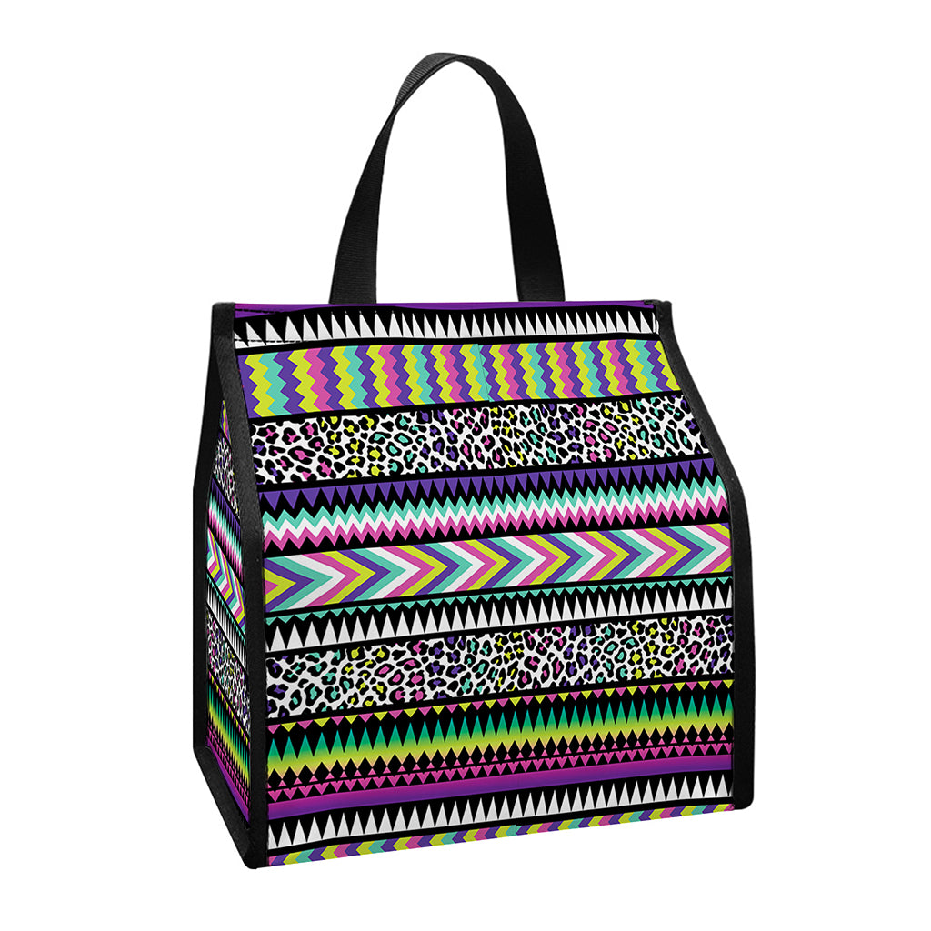 Colorful Leopard Navajo Tribal Print Insulated Lunch Tote