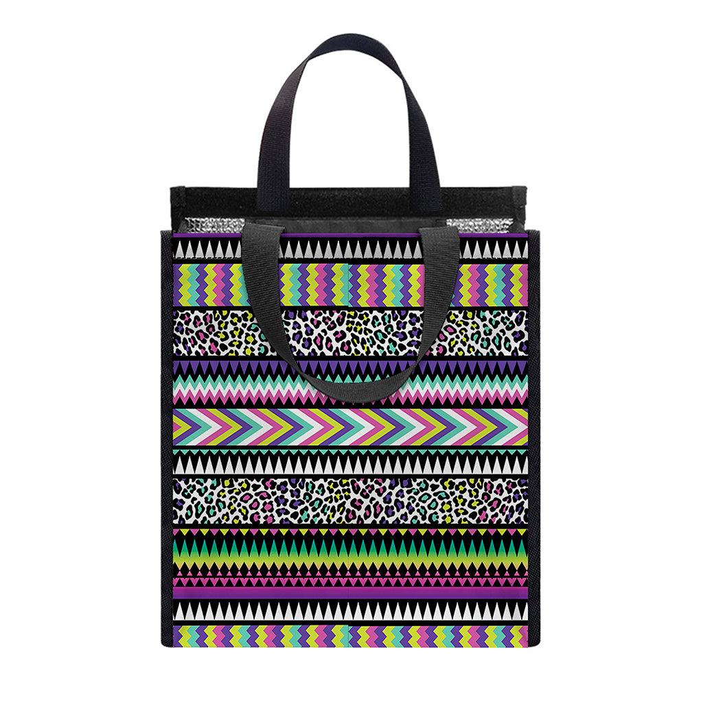Colorful Leopard Navajo Tribal Print Insulated Lunch Tote