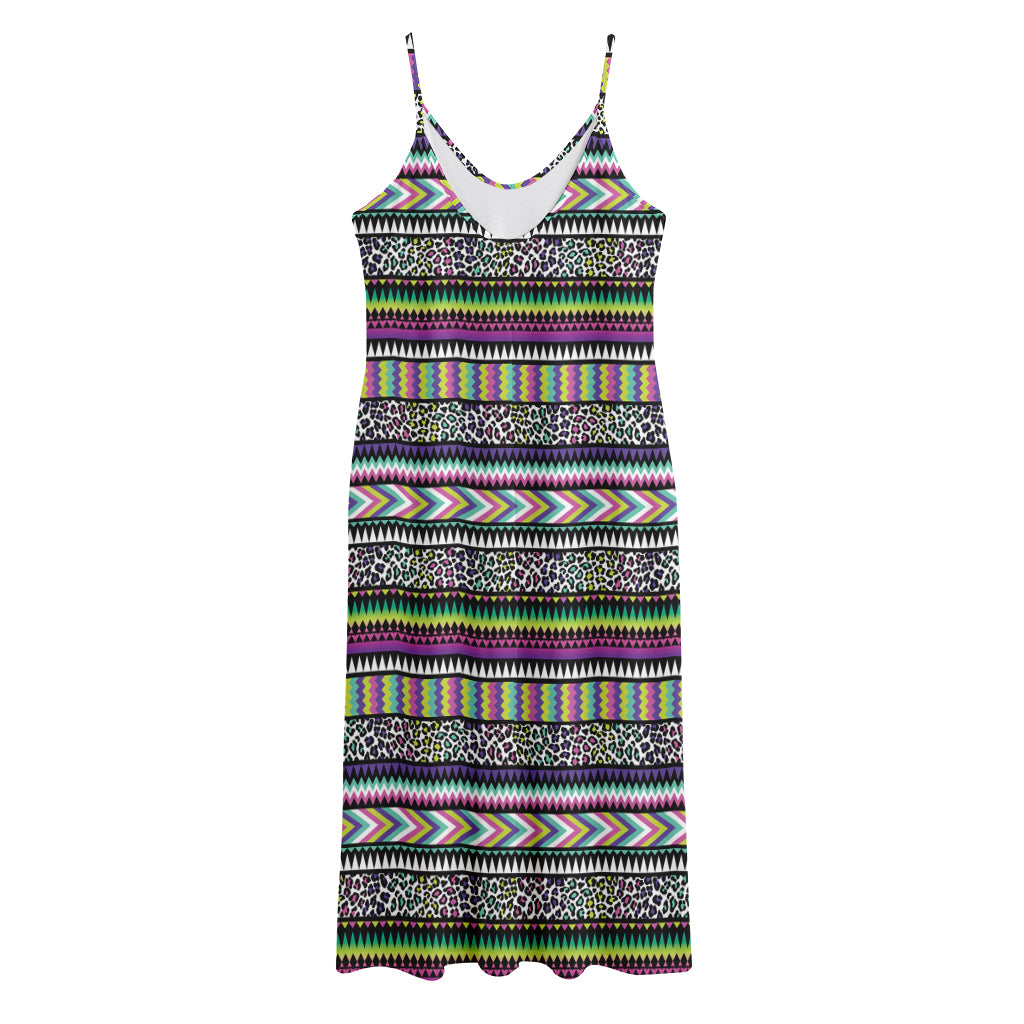 Colorful Leopard Navajo Tribal Print Jersey Midi Cami Dress