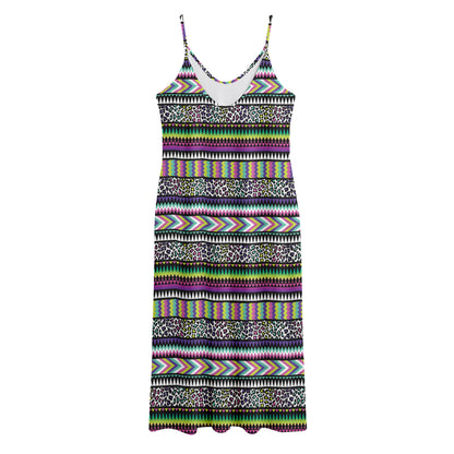 Colorful Leopard Navajo Tribal Print Jersey Midi Cami Dress
