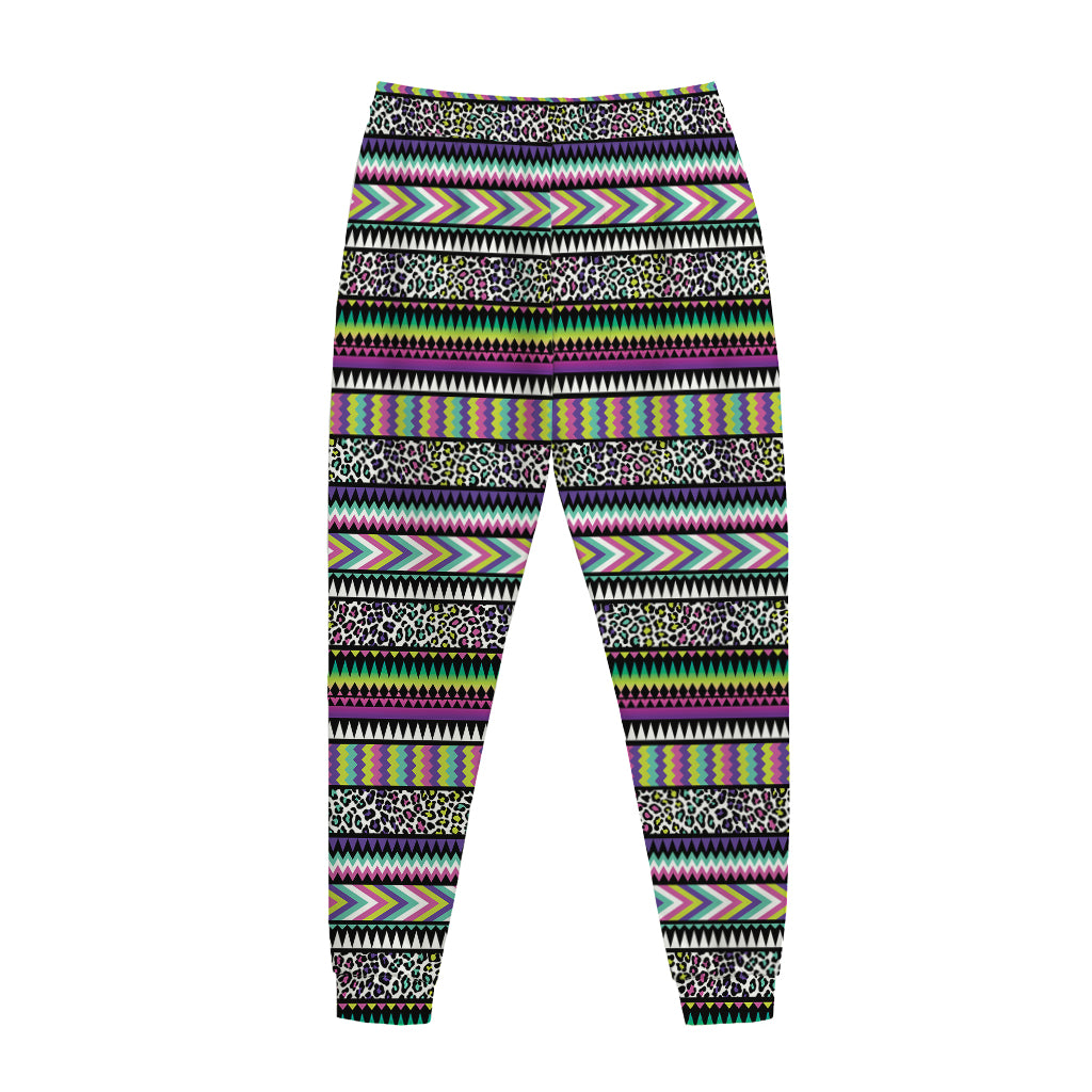 Colorful Leopard Navajo Tribal Print Jogger Pants