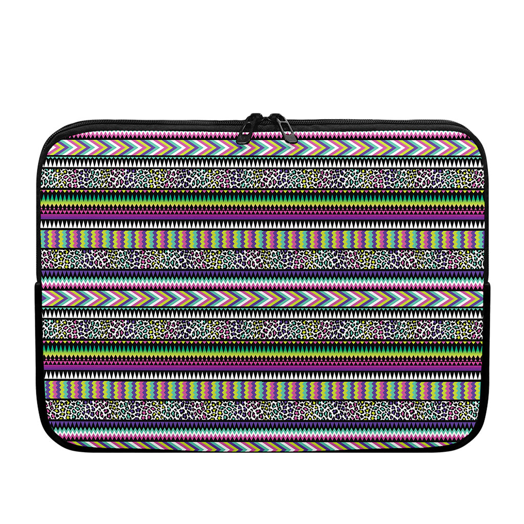 Colorful Leopard Navajo Tribal Print Laptop Sleeve