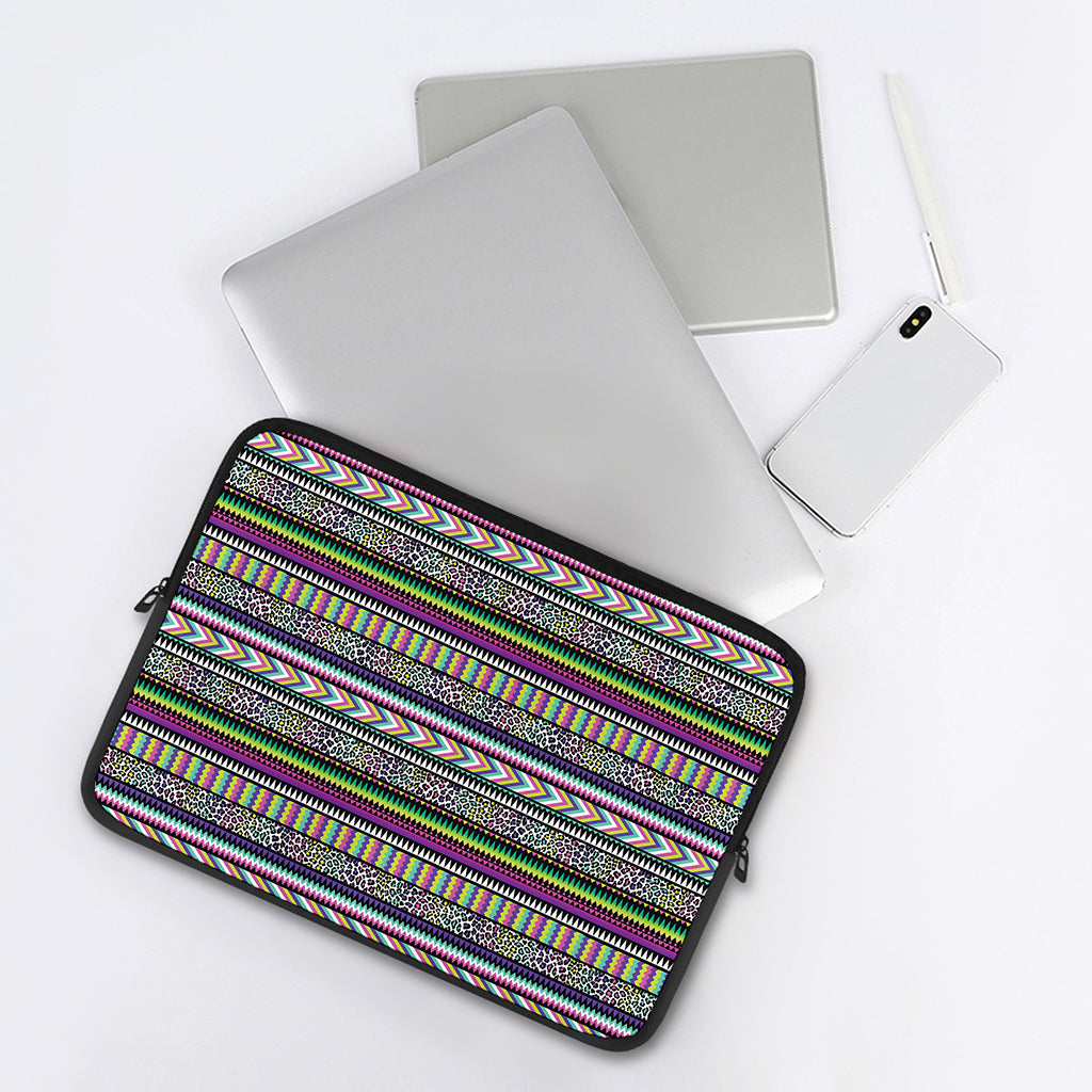 Colorful Leopard Navajo Tribal Print Laptop Sleeve