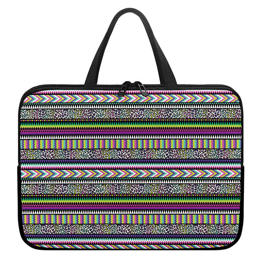 Colorful Leopard Navajo Tribal Print Laptop Sleeve With Handle