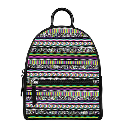 Colorful Leopard Navajo Tribal Print Leather Backpack