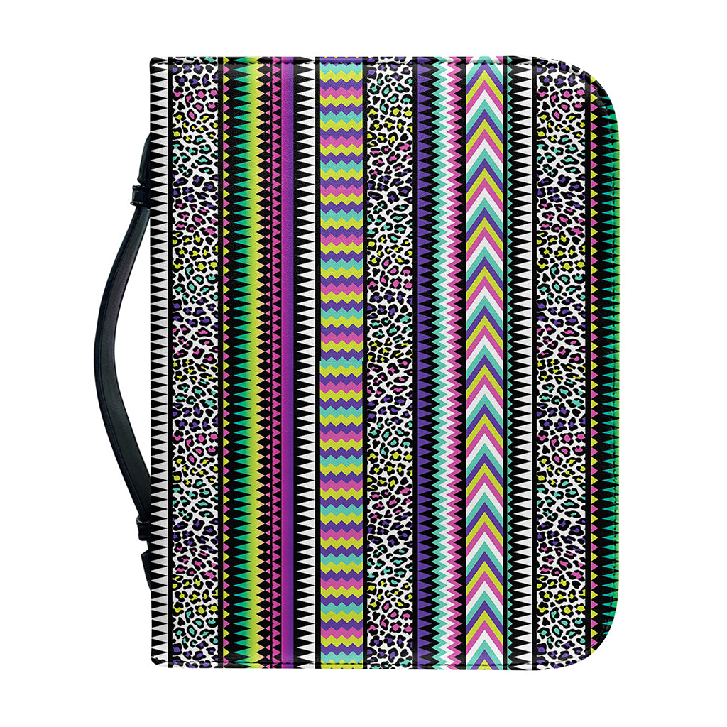 Colorful Leopard Navajo Tribal Print Leather Bible Cover