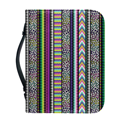 Colorful Leopard Navajo Tribal Print Leather Bible Cover