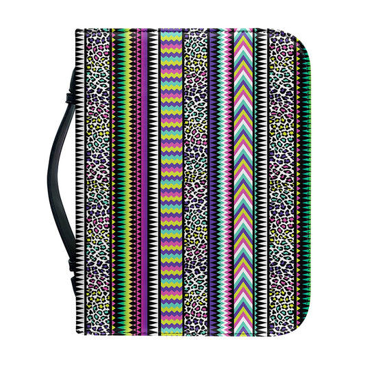 Colorful Leopard Navajo Tribal Print Leather Bible Cover