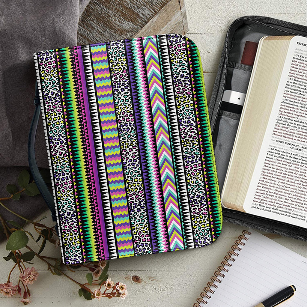 Colorful Leopard Navajo Tribal Print Leather Bible Cover