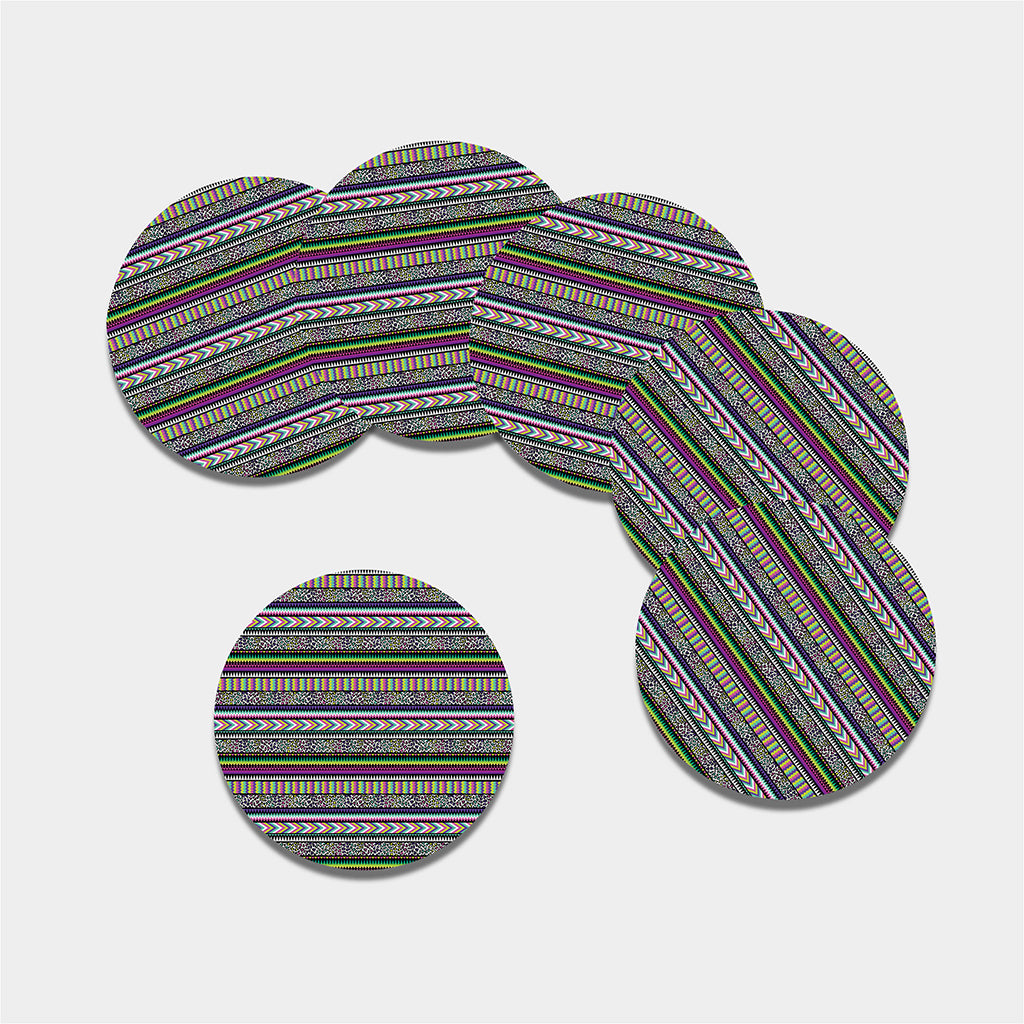 Colorful Leopard Navajo Tribal Print Leather Coaster Set