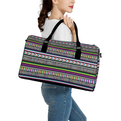 Colorful Leopard Navajo Tribal Print Leather Duffle Bag