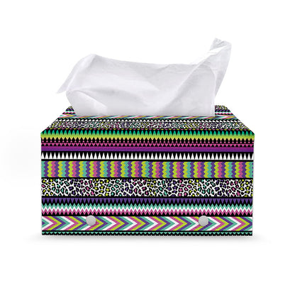 Colorful Leopard Navajo Tribal Print Leather Tissue Box Cover