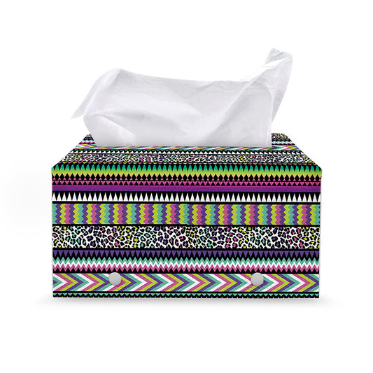 Colorful Leopard Navajo Tribal Print Leather Tissue Box Cover