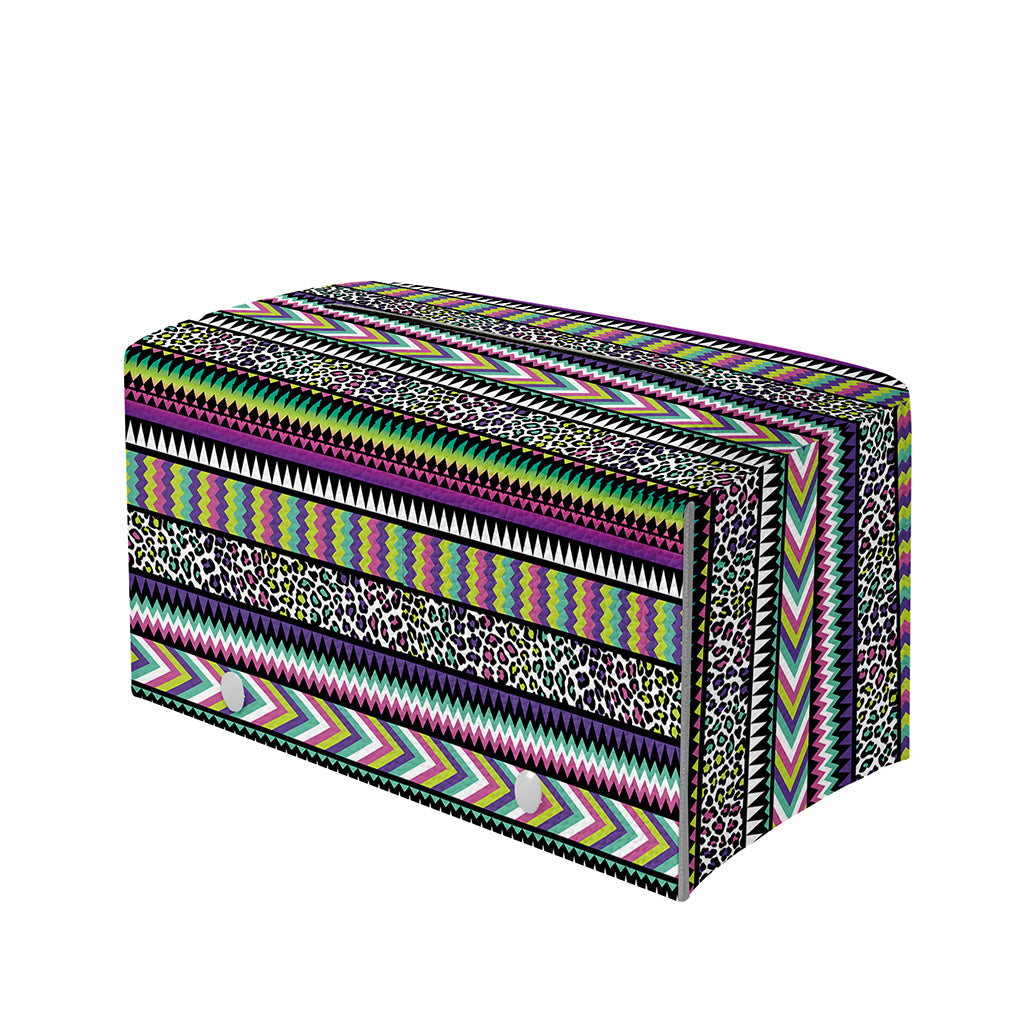 Colorful Leopard Navajo Tribal Print Leather Tissue Box Cover