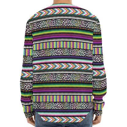 Colorful Leopard Navajo Tribal Print Long Sleeve Baseball Jersey
