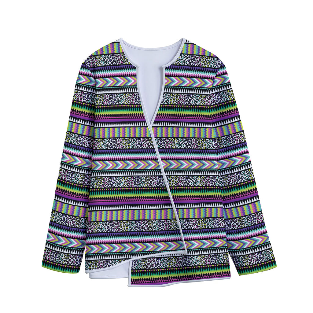 Colorful Leopard Navajo Tribal Print Long Sleeve Short Coat