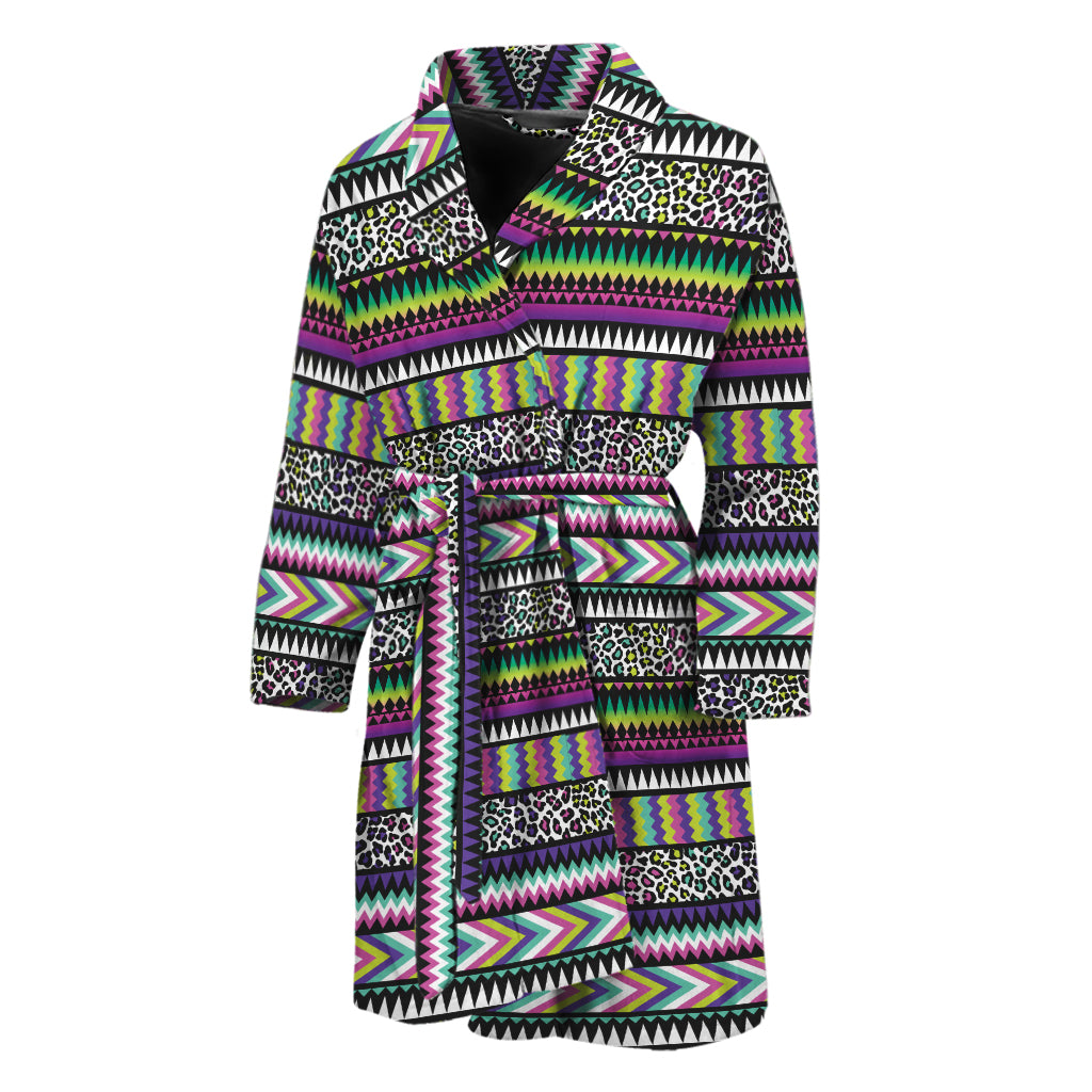 Colorful Leopard Navajo Tribal Print Men's Bathrobe