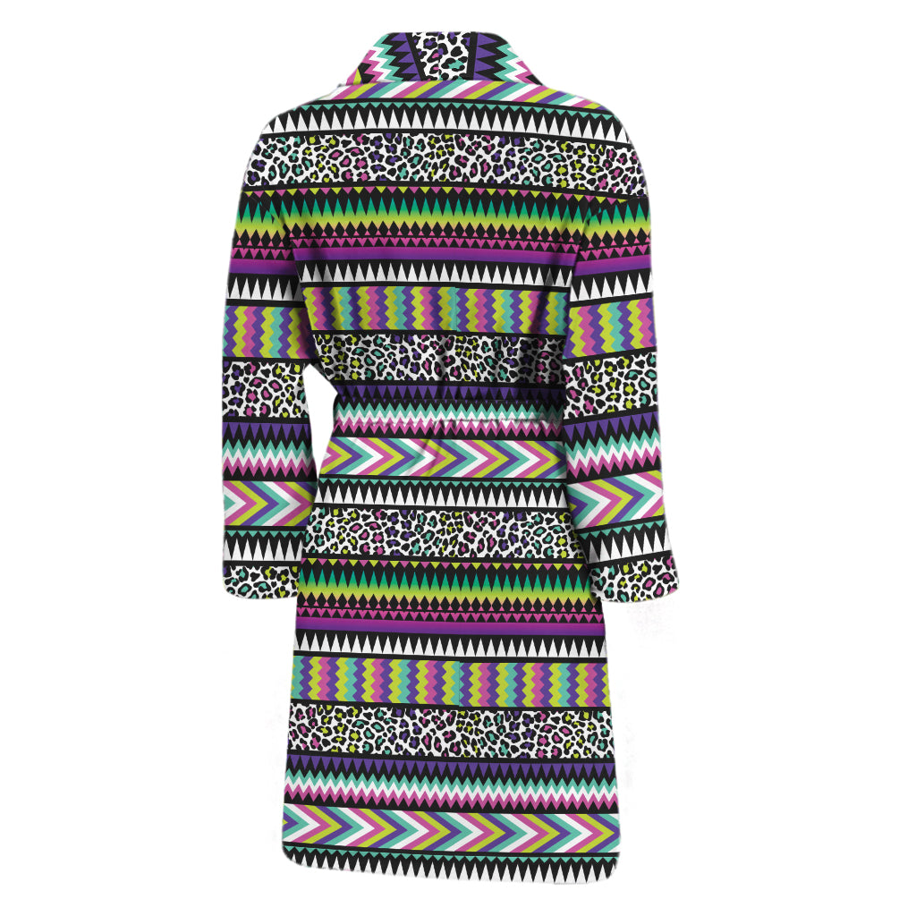 Colorful Leopard Navajo Tribal Print Men's Bathrobe