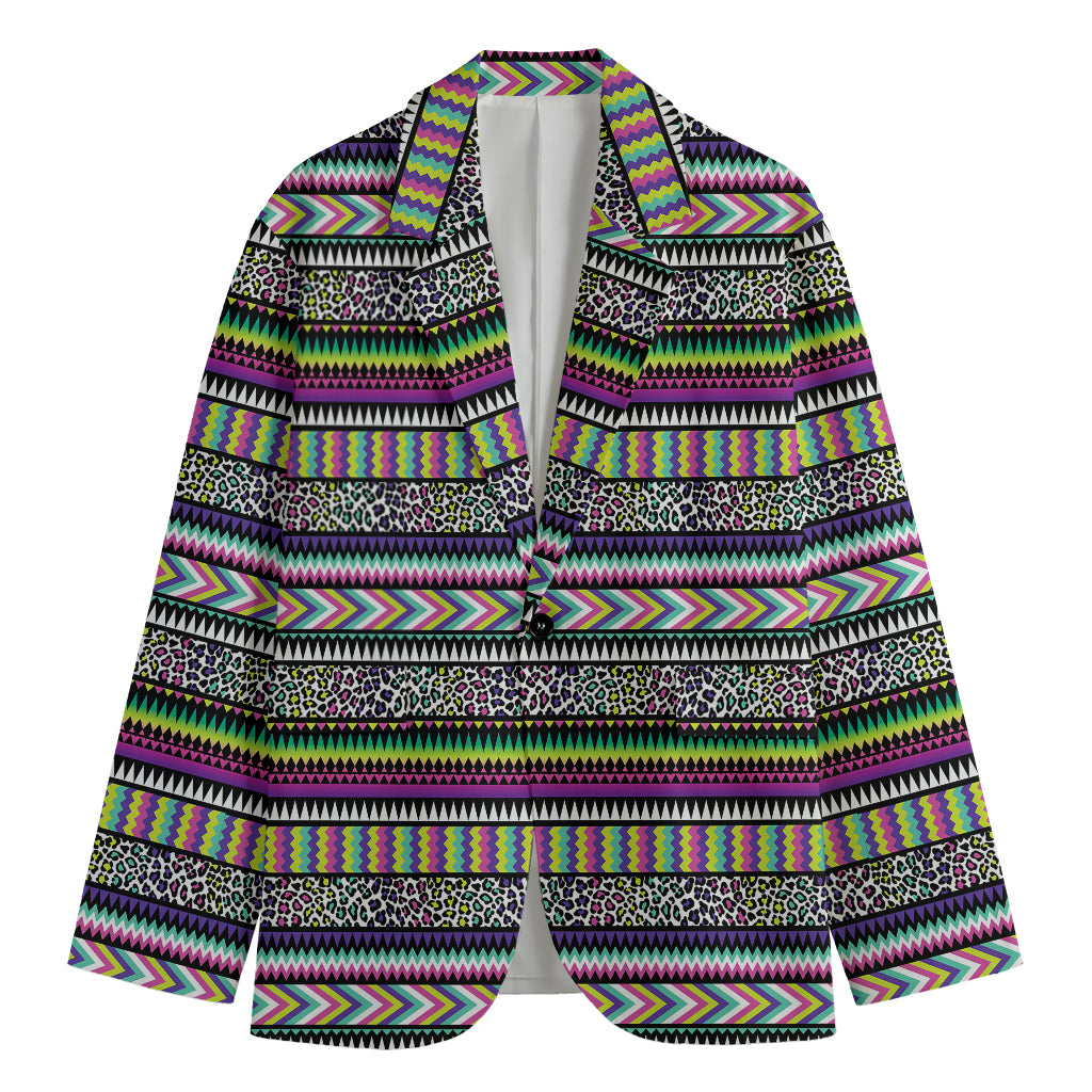 Colorful Leopard Navajo Tribal Print Men's Blazer