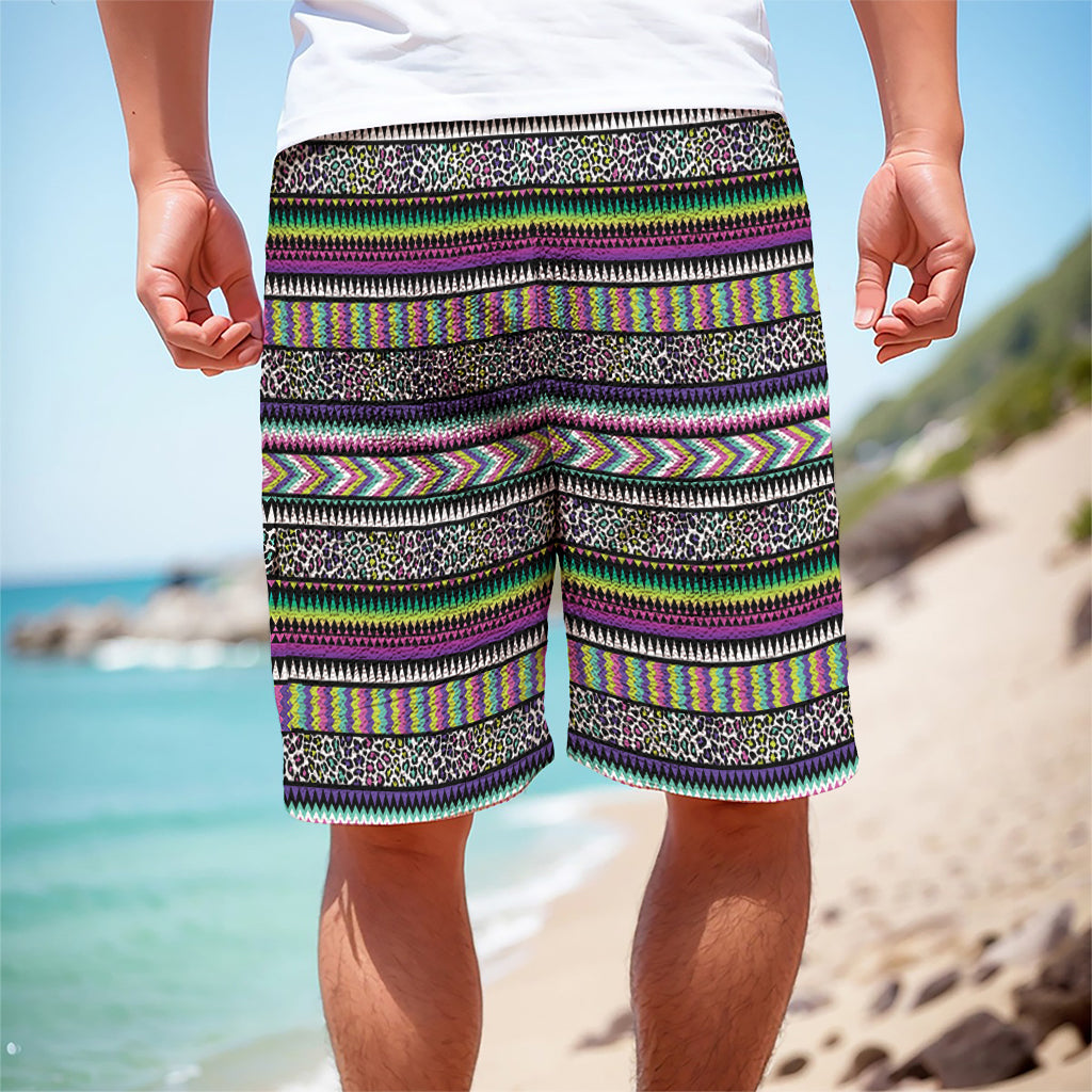Colorful Leopard Navajo Tribal Print Men's Cargo Shorts