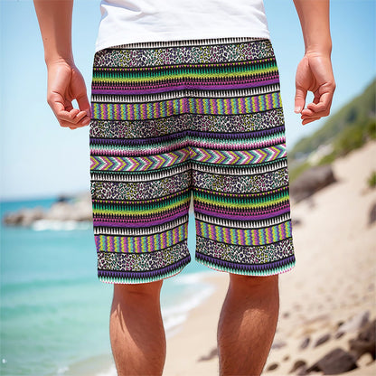 Colorful Leopard Navajo Tribal Print Men's Cargo Shorts