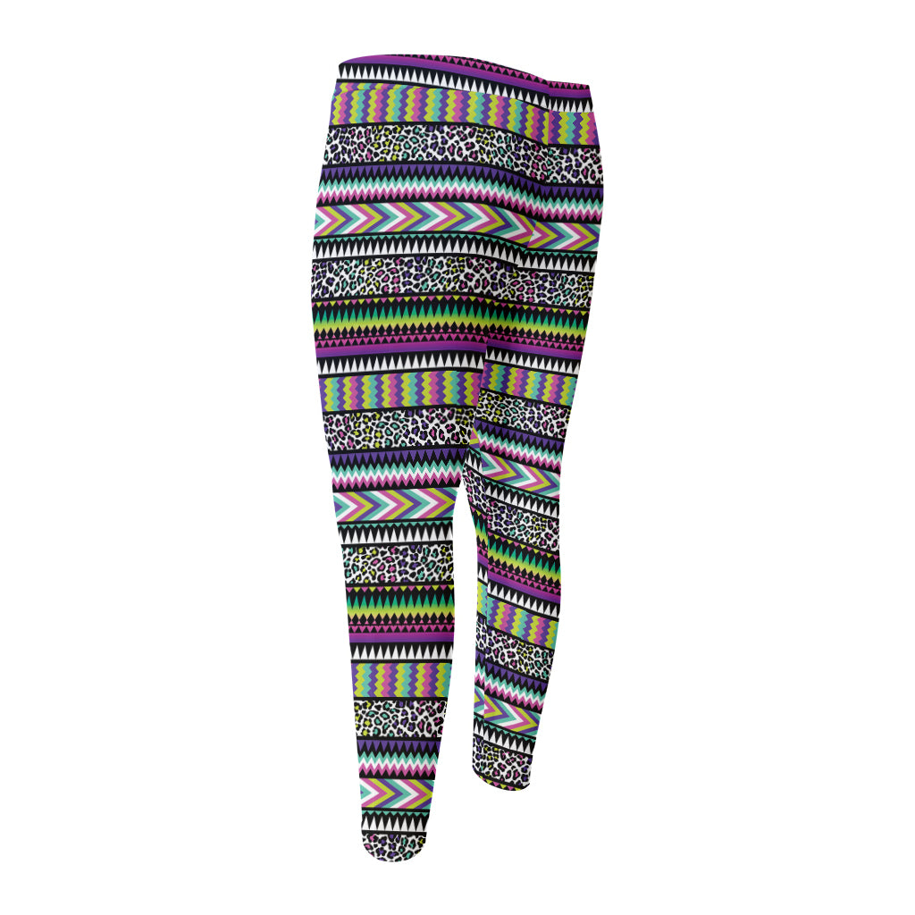 Colorful Leopard Navajo Tribal Print Men's Compression Pants