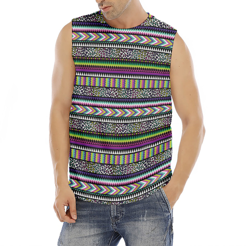 Colorful Leopard Navajo Tribal Print Men's Fitness Tank Top