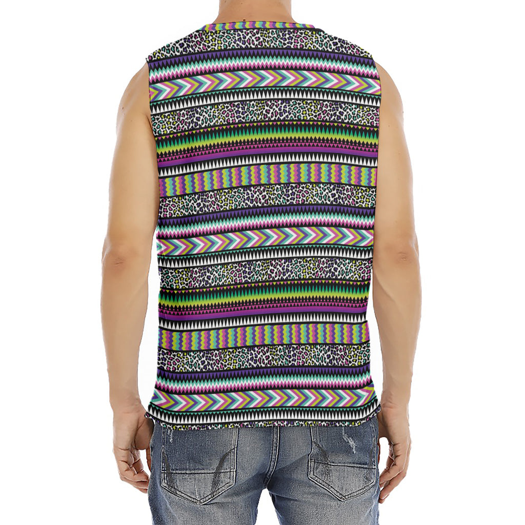 Colorful Leopard Navajo Tribal Print Men's Fitness Tank Top