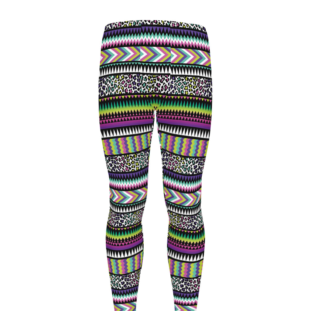 Colorful Leopard Navajo Tribal Print Men's leggings
