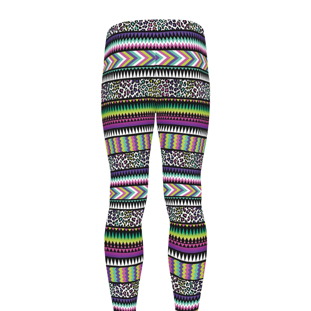 Colorful Leopard Navajo Tribal Print Men's leggings