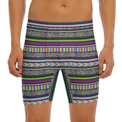 Colorful Leopard Navajo Tribal Print Men's Long Boxer Briefs