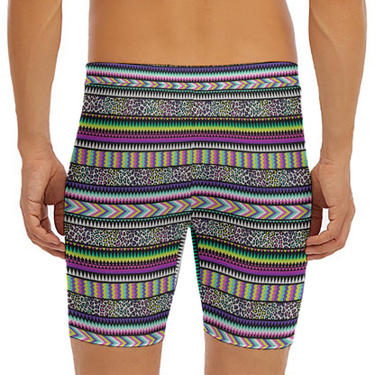 Colorful Leopard Navajo Tribal Print Men's Long Boxer Briefs