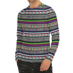 Colorful Leopard Navajo Tribal Print Men's Long Sleeve Rash Guard
