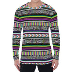 Colorful Leopard Navajo Tribal Print Men's Long Sleeve T-Shirt