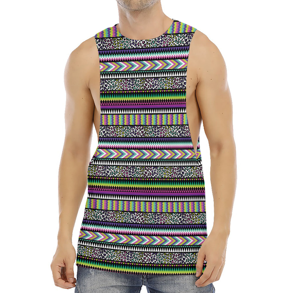 Colorful Leopard Navajo Tribal Print Men's Muscle Tank Top