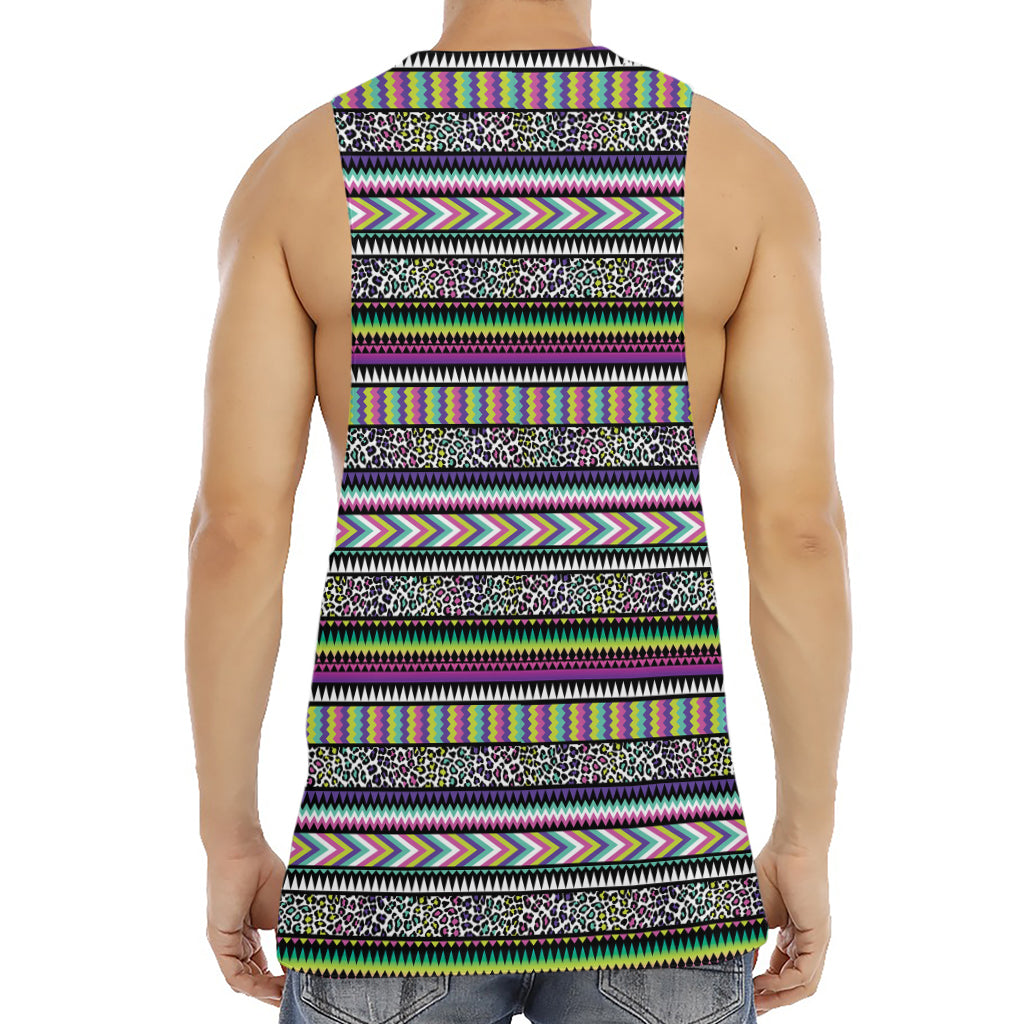 Colorful Leopard Navajo Tribal Print Men's Muscle Tank Top