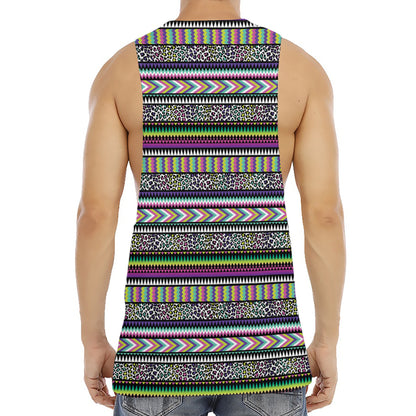 Colorful Leopard Navajo Tribal Print Men's Muscle Tank Top