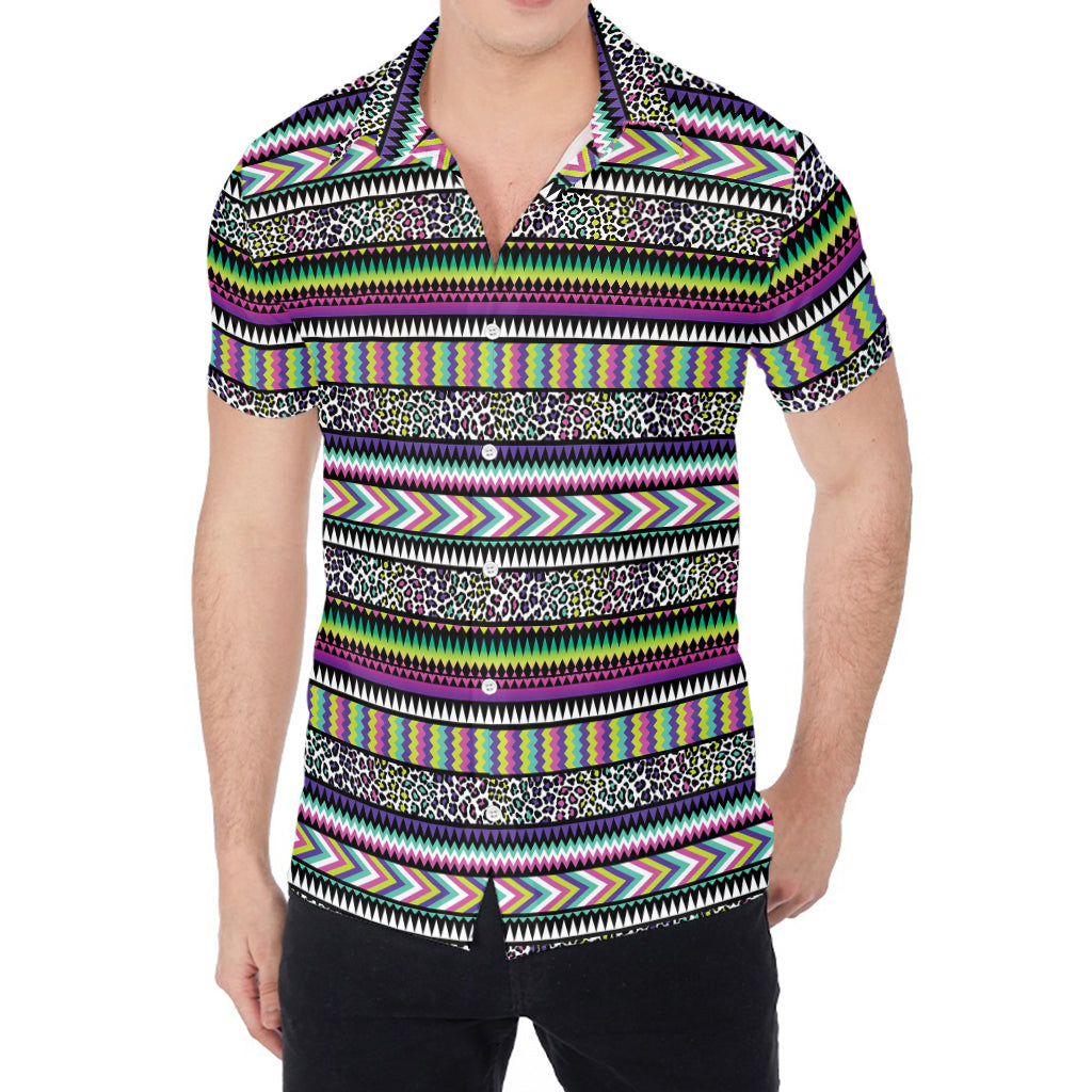 Colorful Leopard Navajo Tribal Print Men's Shirt