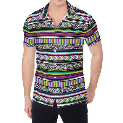 Colorful Leopard Navajo Tribal Print Men's Shirt