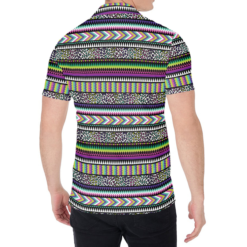 Colorful Leopard Navajo Tribal Print Men's Shirt
